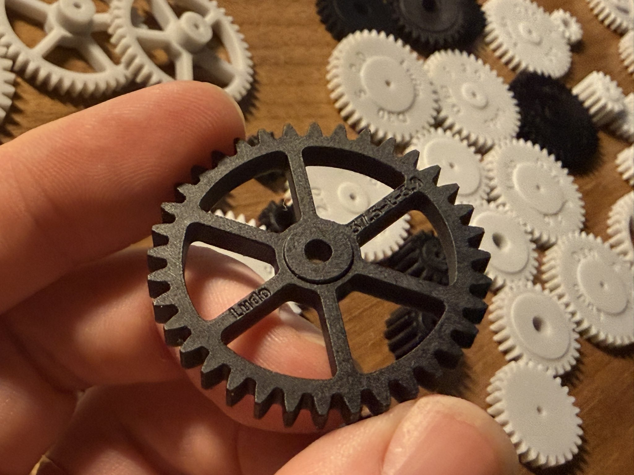 Physical gear sample with precision machining and LUDO branding