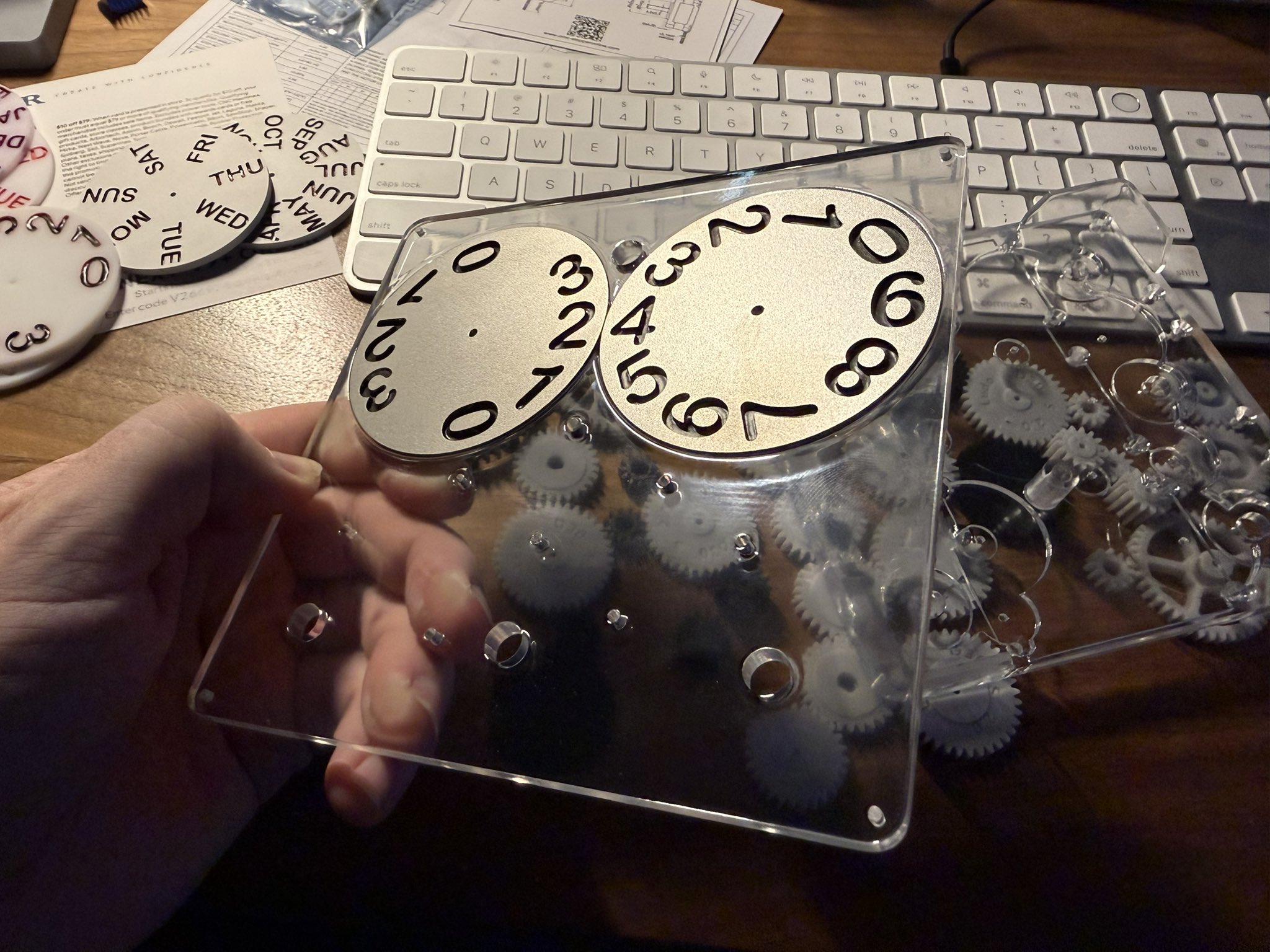 Physical prototype with date wheels and gear mechanisms